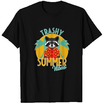 Discover Raccoon Pet Trashy Summer Vibes Beach Hawaiian Flowers Pattern T-Shirts