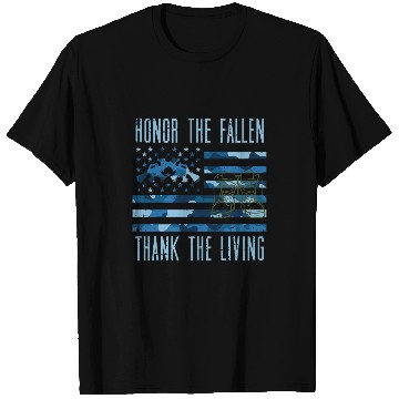 Discover Blue Camo US Flag Honor The Fallen Thank Living Memorial Day T-Shirts