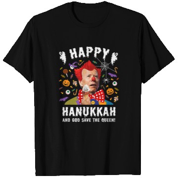 Discover Halloween Biden Happy Hanukkah And God Save The Queen Funny T-Shirts