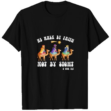 Discover Christian Bible Christmas We Walk By Faith Not By Sight T-Shirts
