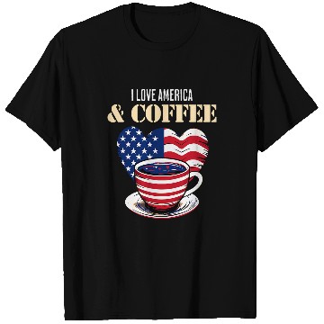 Discover Coffee Fun American Flag I Love America and Coffee Cup T-Shirts