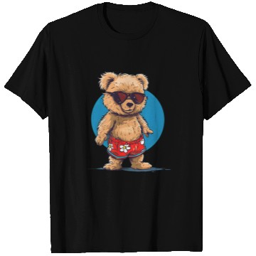 Discover Bear Pet Cool Fun Teddy Bear in swimming trunks and Sunglasses T-Shirts