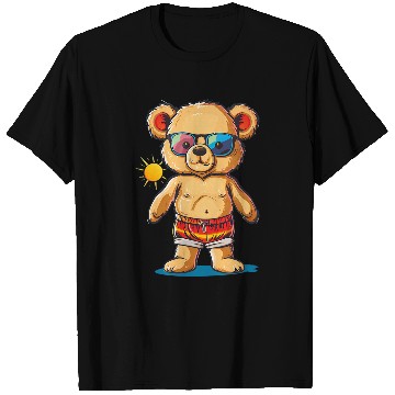 Discover Bear Pet Pool Teddy Bear with swimming Trunks and Sunglasses T-Shirts