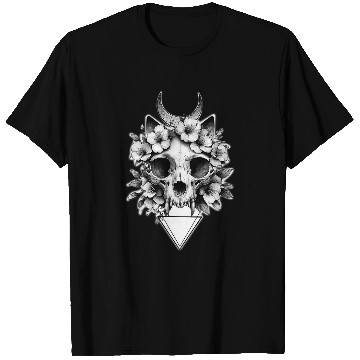 Discover Cat Skull x Flower x Geometric Blackwork T-Shirts