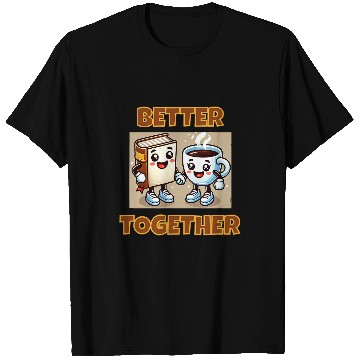 Discover Coffee Fun Always Better Together Fun Cute Coffee Cup and Book Couple T-Shirts