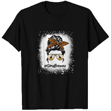 Discover Giraffe Pet mom Bleached Messy Bun Leopard Mother s Day T-Shirts