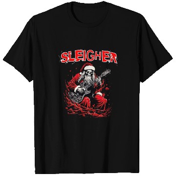 Discover Christmas Sleigher Santa Skeletons Electric Guitar T-Shirts