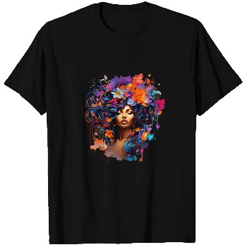 Discover Black Queen Afro Graffiti Artistic Style Womens Print T-Shirts