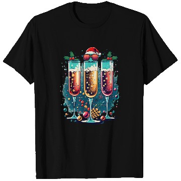 Discover Wines Fun Merry Christmas Red Wines Champagne Glasses T-Shirts