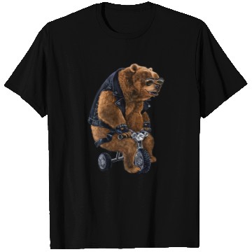 Discover Bear Pet Punk Rock Grizzly Bear Riding a Mini Tricycle T-Shirts