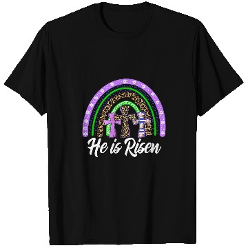 Discover He Is Risen Leopard Rainbow Christian Jesus Happy Easter Day T-Shirts