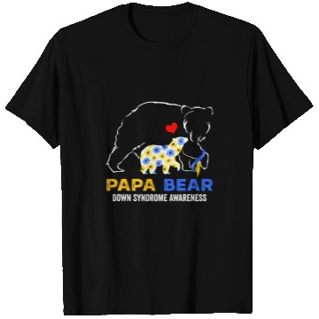 Discover Bear Pet Papa Bear Down Syndromes Awareness Blue Yellow Ribbon T-Shirts