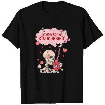 Discover Coffee Fun Kinda Broke Kinda Bougie Snarky Skeletons Coffee T-Shirts