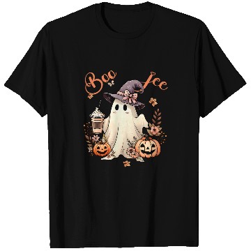 Discover Coffee Fun Boo Jee ghosts Drinking Coffee Coquette Bow Halloween Women T-Shirts