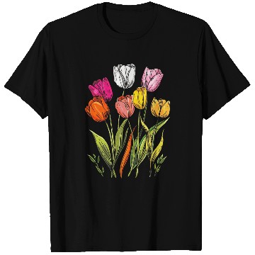 Discover Penguin Pet Floral Bright Tulips Botanical art 1 T-Shirts