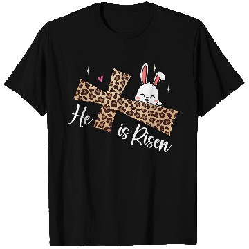 Discover He Is Risen Leopard Cross Bunny Easter Day Christian Faith T-Shirts