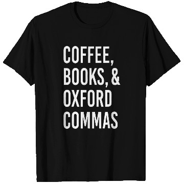 Discover Coffee Fun books and oxford comma T-Shirts