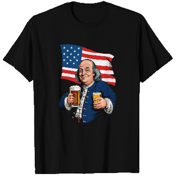 Discover Beer Fun Boozing Benjamin Franklin With Beer Mug Funny T-Shirts