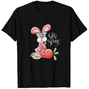 Discover Hello Spring Easter Bunny Rabbit Messy Bun Carrot Easter Day T-Shirts