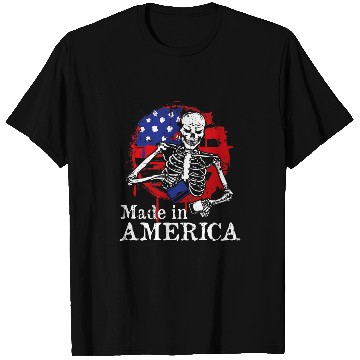 Discover Coffee Fun Made in America Skeletons Drinking Coffee American Flag T-Shirts