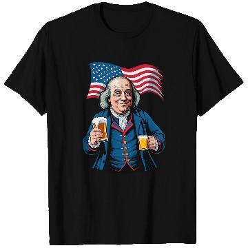 Discover Beer Fun Boozing Benjamin Franklin With Beer Mug T-Shirts