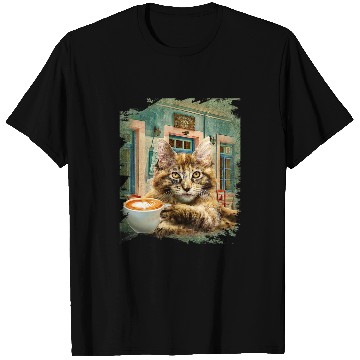 Discover Coffee Fun Maine Coon Cat With Coffee T-Shirts