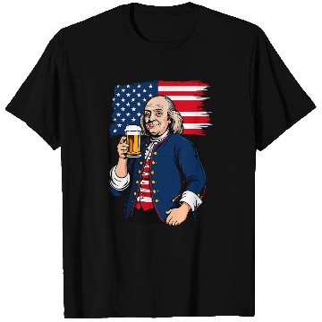 Discover Beer Fun Boozing Benjamin Franklin With Beer Mug 4th July Funny T-Shirts