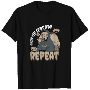 Discover Coffee Fun Grim Sip Scream Repeat Halloween Coffee 1 T-Shirts