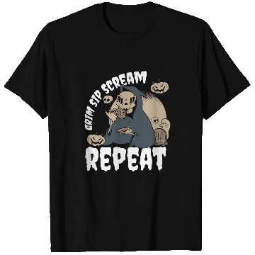 Discover Coffee Fun Grim Sip Scream Repeat Halloween Coffee T-Shirts
