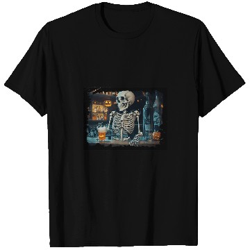 Discover Scary Bartender Halloween Skeletons Monster Beer Bourbon T-Shirts