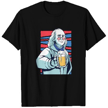 Discover Beer Fun USA president Ben Franklin having a beer Fun T-Shirts