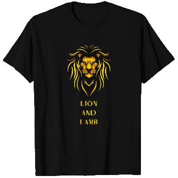 Discover Lion Pet and Lamb Christian Symbol Design T-Shirts
