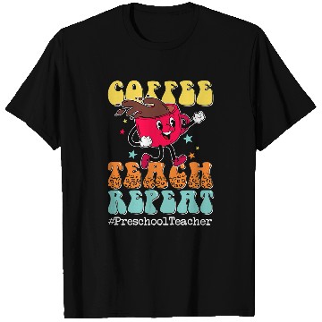 Discover Coffee Fun Teach Repeat Preschool Teacher Leopard Back To School T-Shirts
