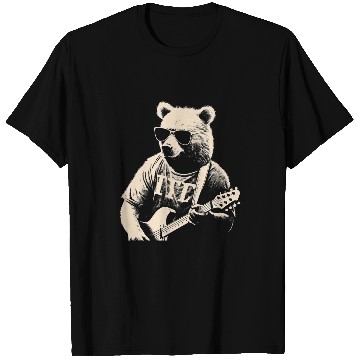 Discover Bear Pet playing electric guitar cool Stencil Punk Rock 2 T-Shirts