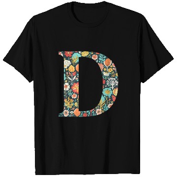 Discover initial monogram floral letter D colorful Garden flowers T-Shirts