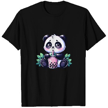 Discover Panda Pet Kawaii Cute Anime Panda Drinking Bubble Boba Tea Panda T-Shirts