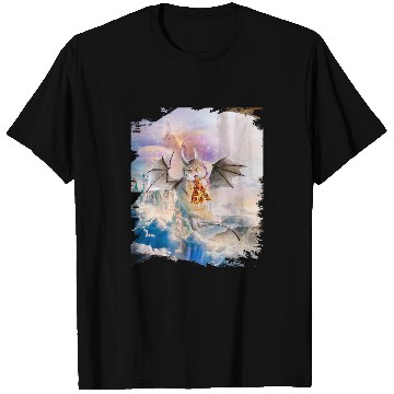 Discover Dragon Pet Galaxy Cat Dragon Eat Pizza in Space T-Shirts