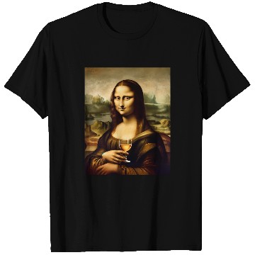 Discover Wines Fun Renaissance Mona Lisa with Wines Glass Leonardo Inspired Art T-Shirts