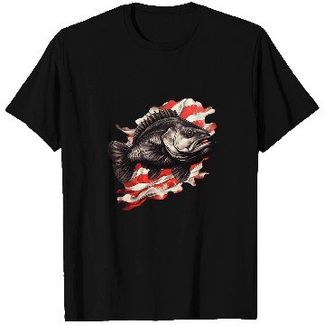 Discover Fisherman American US Flag With Fishing Black Bass Fish 2 T-Shirts