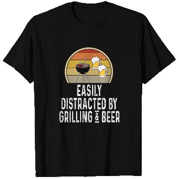 Discover Beer Fun Easily Distracted By Grilling And Beer Charcoal Grill T-Shirts