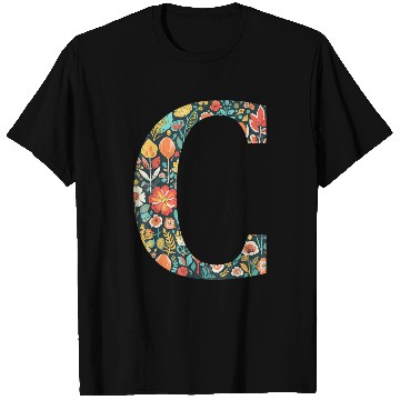 Discover initial monogram floral letter C colorful Garden flowers T-Shirts