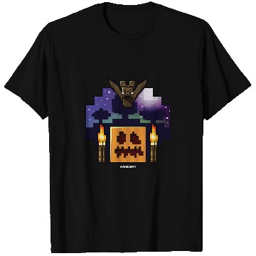 Discover Minecraft Halloween Bat Flying Over Pumpkin Nighttime T-Shirts