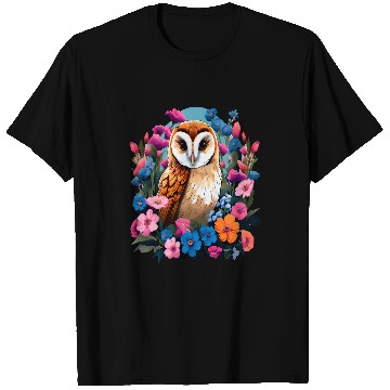 Discover Owl Pet Cute European Barn Owl Surrounded by Bold Spring Flowers 6 T-Shirts