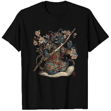Discover Japanese Samurai Cat Tattoo vintages Kawaii Ninja T-Shirts