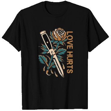 Discover Love Hurts x Rose x Switchblade Traditional T-Shirts