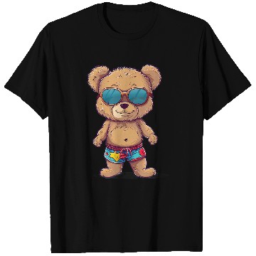 Discover Bear Pet Happy Teddy Bear with cool Sunglasses and swimming trunks T-Shirts
