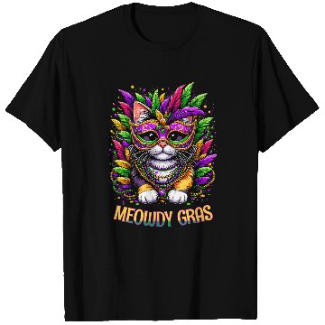 Discover Meowdy Gras Cat Kitten Masquerade Mardi Gras Beads T-Shirts