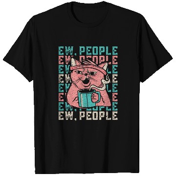 Discover Coffee Fun Retro Style Ew People Funny Cat Drinking Coffee T-Shirts
