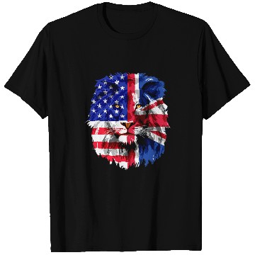 Discover Lion Pet British American Flag Lion Britain Union Jack USA Flag T-Shirts