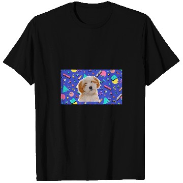 Discover 90s Sticker Pattern Dog Tibetan Terrier T-Shirts
